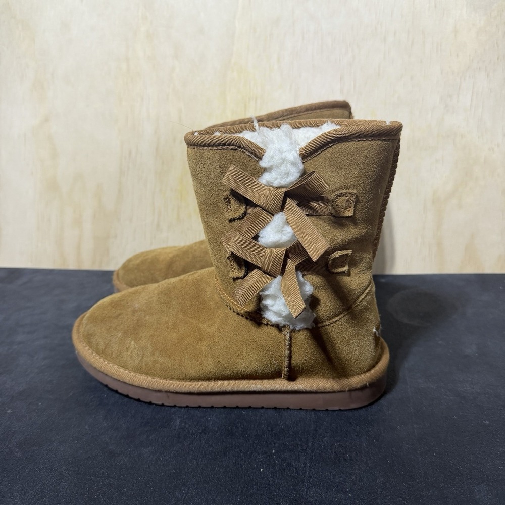 Koolaburra By UGG Womens Mini Boots Chestnut Suede Shearling Bow US 3 Youth